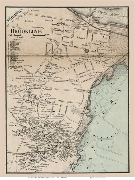 Brookline Village Massachusetts 1858 Old Town Map Custom Print
