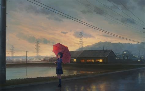 1920x1200 Resolution Anime Girl Walking With Umbrella Art 1200p
