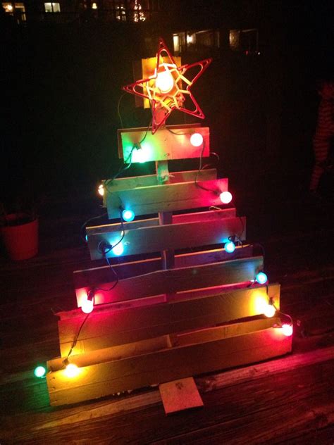 Pallet Christmas Tree Made For Our Dock With Colored Lights So Happy