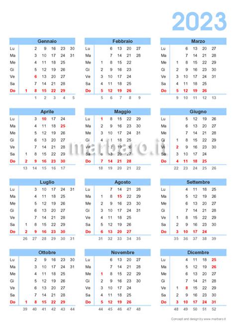Calendario 2023 Con Settimane E Numero Giorni In Pdf