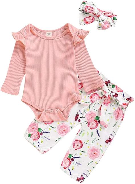 3pcs Baby Outfits Toddler Infant Girls Clothes Solid Long