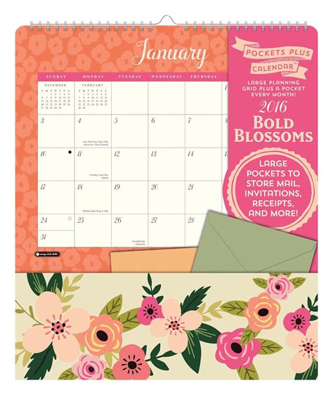 Bold Blossom Pocket Plus 2016 Calendar Orange Circle Studio Amazon