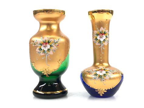 2pc Murano Glass 24k Gold Accent Bud Vases