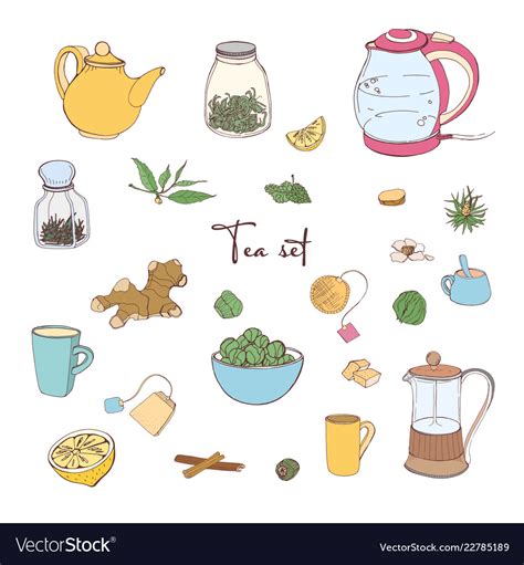 Collection Tools For Tea Preparation And Vector Image