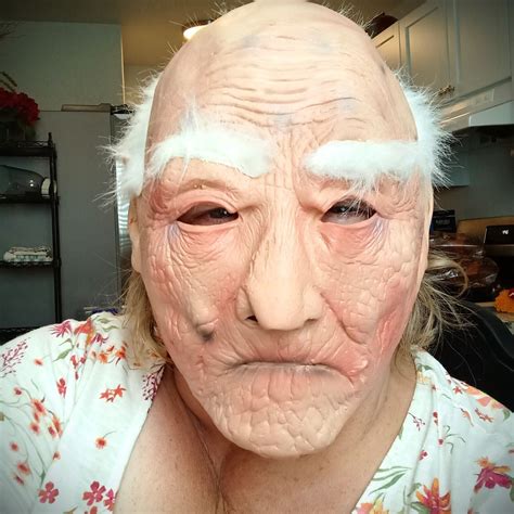 Creepy Old Man Halloween Costume Face Mask Bushy Whit Gem