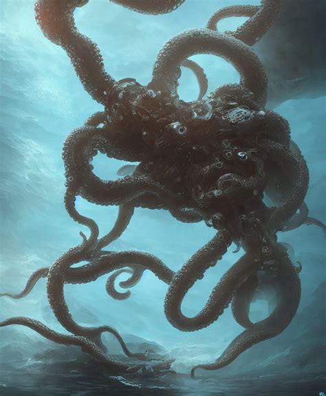 Krea Ai Giant Octopus Grabbing A Small Submarine Underwate