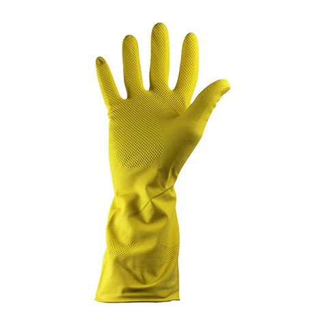 Large Yellow Flock Lined Rubber Household Gloves PAIR