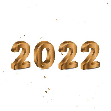 2022 Golden Letters 3d Illustration Isolated On Transparent Background