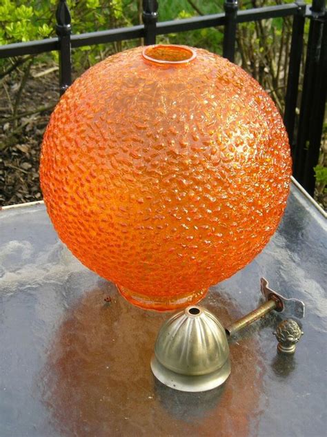 Beautiful Mid Century Modern Orange Round Glass Crackle Lamp Shade 10 1 2 Tall Lamp Shade