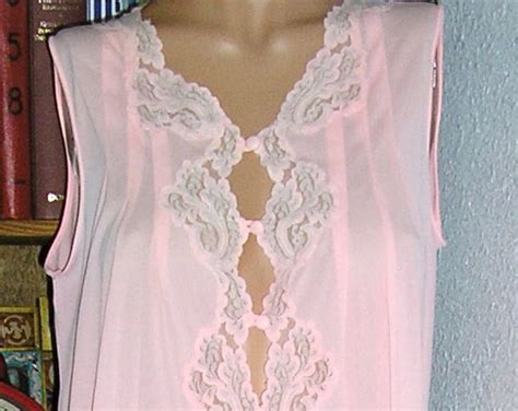 vintage 70s kayser pink nylon sleeveless nightgown lace etsy