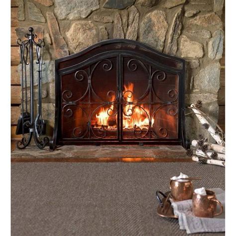 Plow And Hearth Large Crest Fireplace Fire Screen With Doors 44 W X