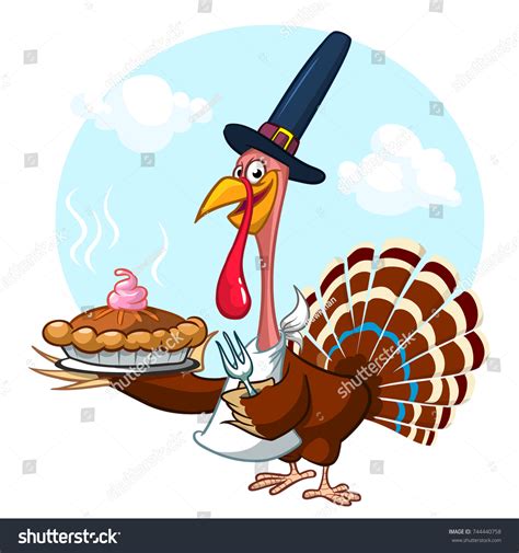 Thanksgiving Cartoon Turkey Holding Fork Pie Stock Vector Royalty Free