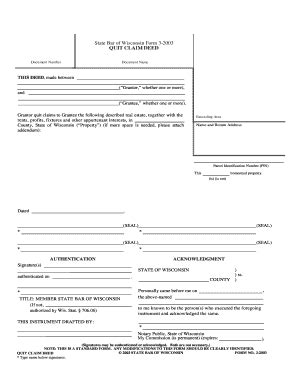 State Bar Of Wisconsin Form Quit Claim Deed Land Title Fill Out And