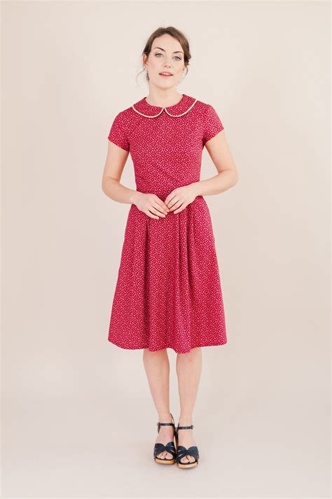 Red Floral Dress With Peter Pan Collar Etsy Red Floral Dress Peter