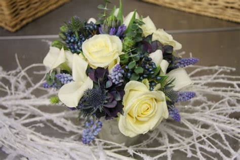 The Flower Magician Blue And Frosted Ivory Winter Wedding Bouquet