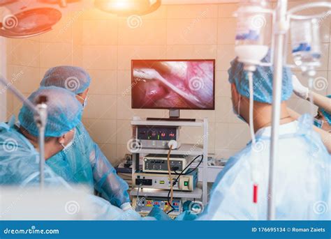 Process Of Gynecological Surgery Operation Using Laparoscopic Equipment Stock Photo Image Of