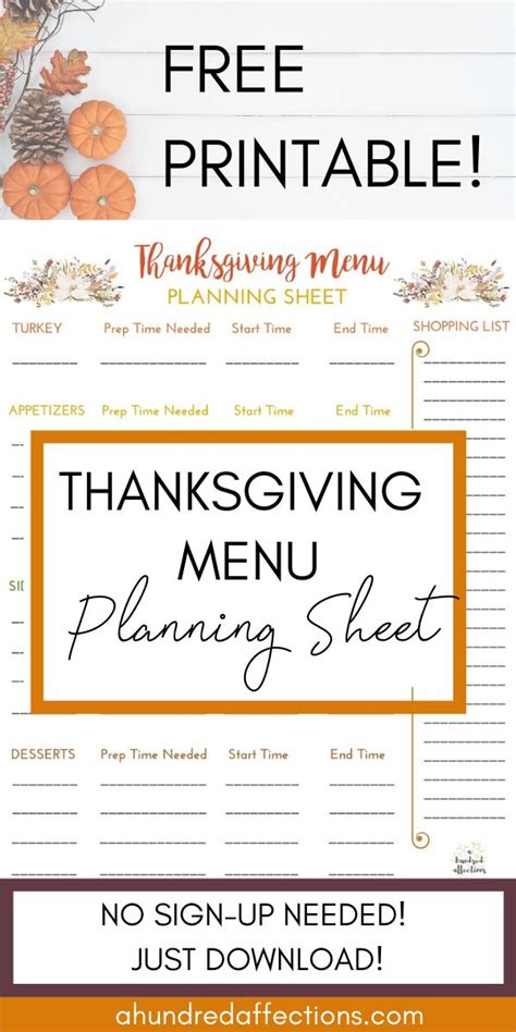 Thanksgiving Menu Planning Sheet Thanksgiving Menu Menu Planning