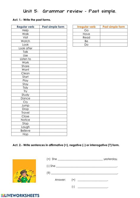 Past Simple Tense Regular Verbs Interactive Worksheet
