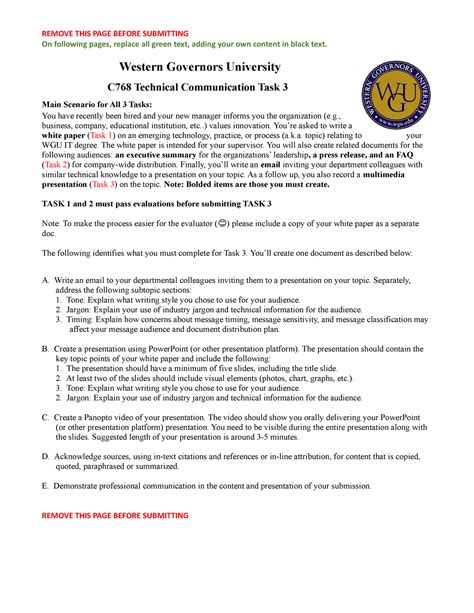 C768 Technical Communication Task 3 Guide Remove This Page Before