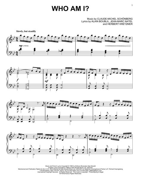 Who Am I Sheet Music Les Miserables Musical Piano Solo
