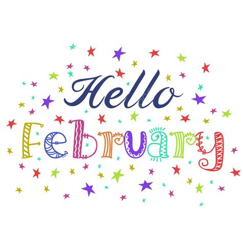 Cute Lettering Hello February With Stars Ornaments Hello February