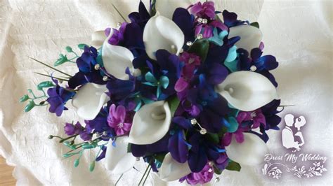 dress my wedding galaxy orchid and calla lily bouquet with turquoise accent