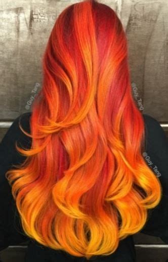 Wavy Red Orange And Yellow Ombre♡ Hairstyle Dyedhair Beauty Hair