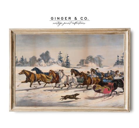 Sleigh Race Currier And Ives Printable Digital Download Etsy
