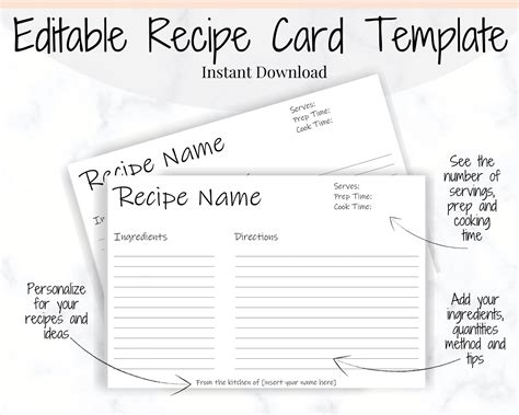 Editable Recipe Card Template Printable Style 6