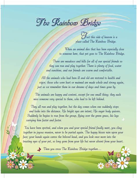 I created a free printable based on 'rainbow bridge' in loving memory of my daughter's (and our family's) cat, caressa, who died yesterday. Rainbow Bridge 8x10 Digital Download for framingRainbow ...