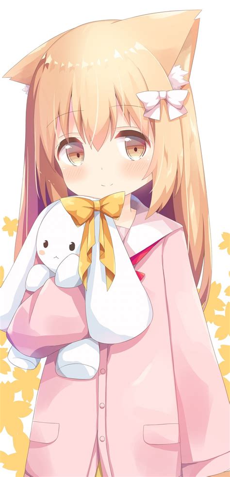 Download 1080x2240 Cute Anime Girl Blonde Dress Rabbit Animal Ears