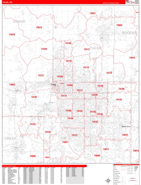 Tulsa Oklahoma Zip Code Wall Map Red Line Style By Marketmaps Mapsales