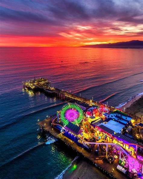 The Beautiful Santa Monica Pier At Sunset Pics California Travel