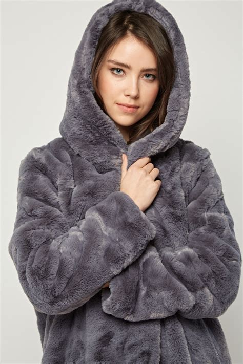 Grey Faux Fur Hooded Coat Just 46