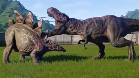 Jurassic World Evolution Stegosaurus Max Defense Vs T Rex Max