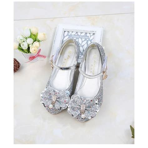 Fashion Sale Sequins Flowers Girls High Heels Princess Shoes Silver