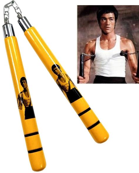 Nunchaku 12 Yellow With Bruce Lee Picture Giri Martial Arts Supplies