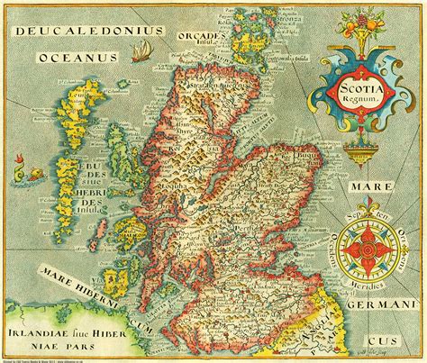 Old Vintage Map Of Scotland In 1637 Reproduction Of A Map By William
