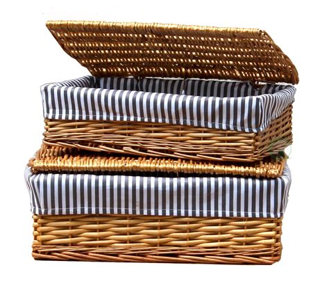 Lined Wicker Storage Shelf Baskets With Lids Set Of 2