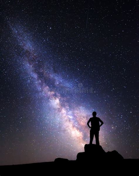 Man Silhouette Stars Sky Milky Way Alone Hd Wallpaper