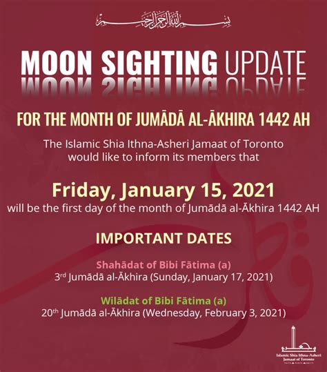 Moon Sighting For Jumādā Al Ākhira 1442 Ah Friday January 15 2021
