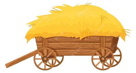 Premium Vector Wooden Cart With Hay Cartoon Golden Straw In Wagon