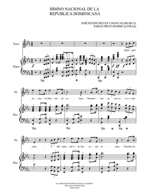 Himno Nacional De La República Dominicana Sheet Music For Piano Voice Download Free In Pdf Or
