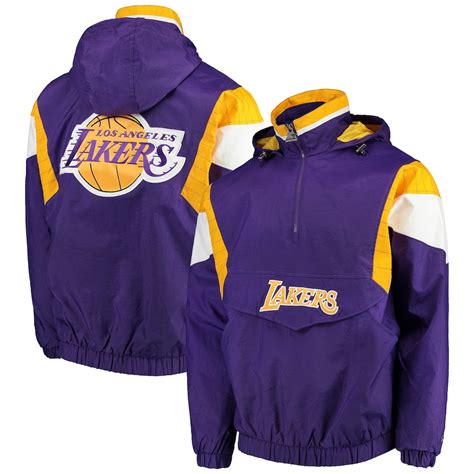 Mens Los Angeles Lakers Starter Purple Breakaway Hooded Half Zip