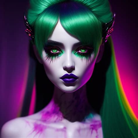 Manalinna Cute Vampire Green Hair Purple Eye Anime Girl