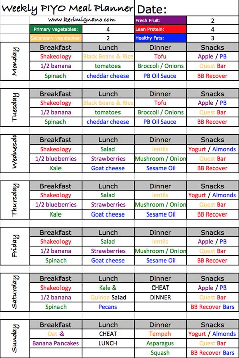 Download and print the piyo tracker. PIYO Meal Plan Example | Piyo diet, Meal planning ...