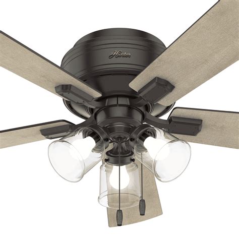 Hunter Crestfield 3 Light 52 Indoor Flush Mount Ceiling Fan In Noble
