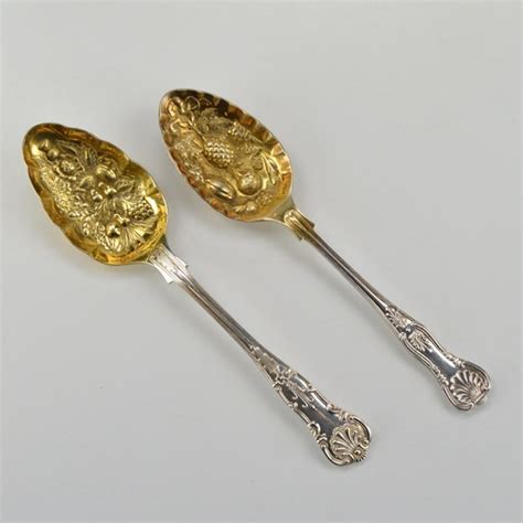 Antique Sheffield Epns Silver Plate Berry Spoons With Gold Wash Ebth