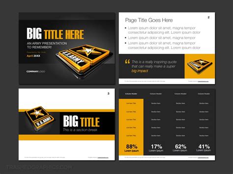 Focus on the important content and automate the rest Four-page Army PowerPoint template - TrashedGraphics