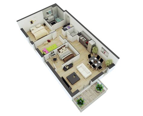 25 More 2 Bedroom 3D Floor Plans